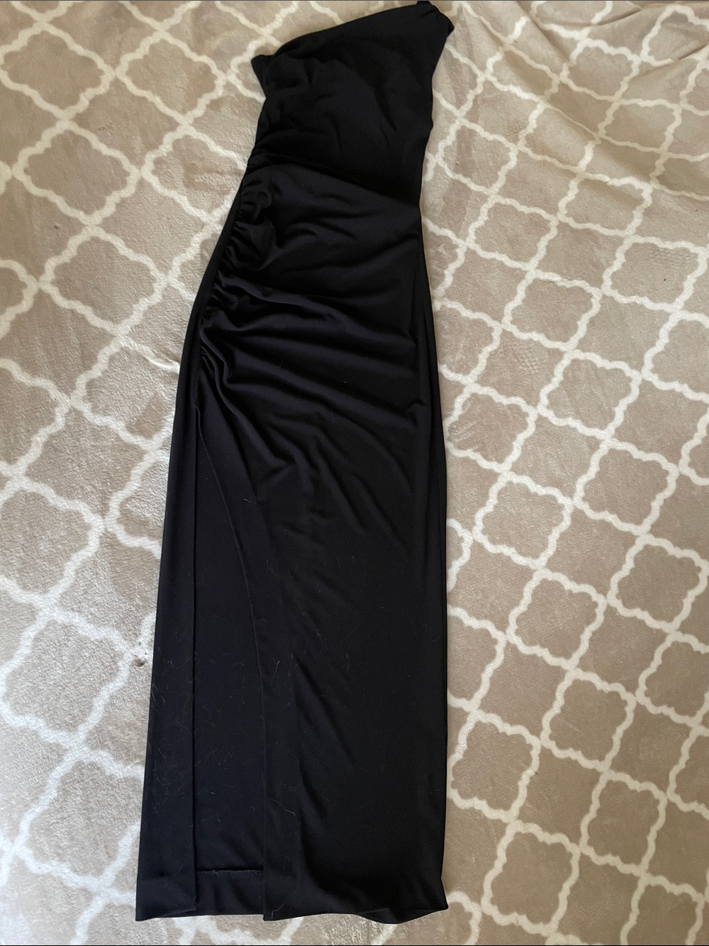 Zara Black One-Shoulder Ruched Maxi Gown